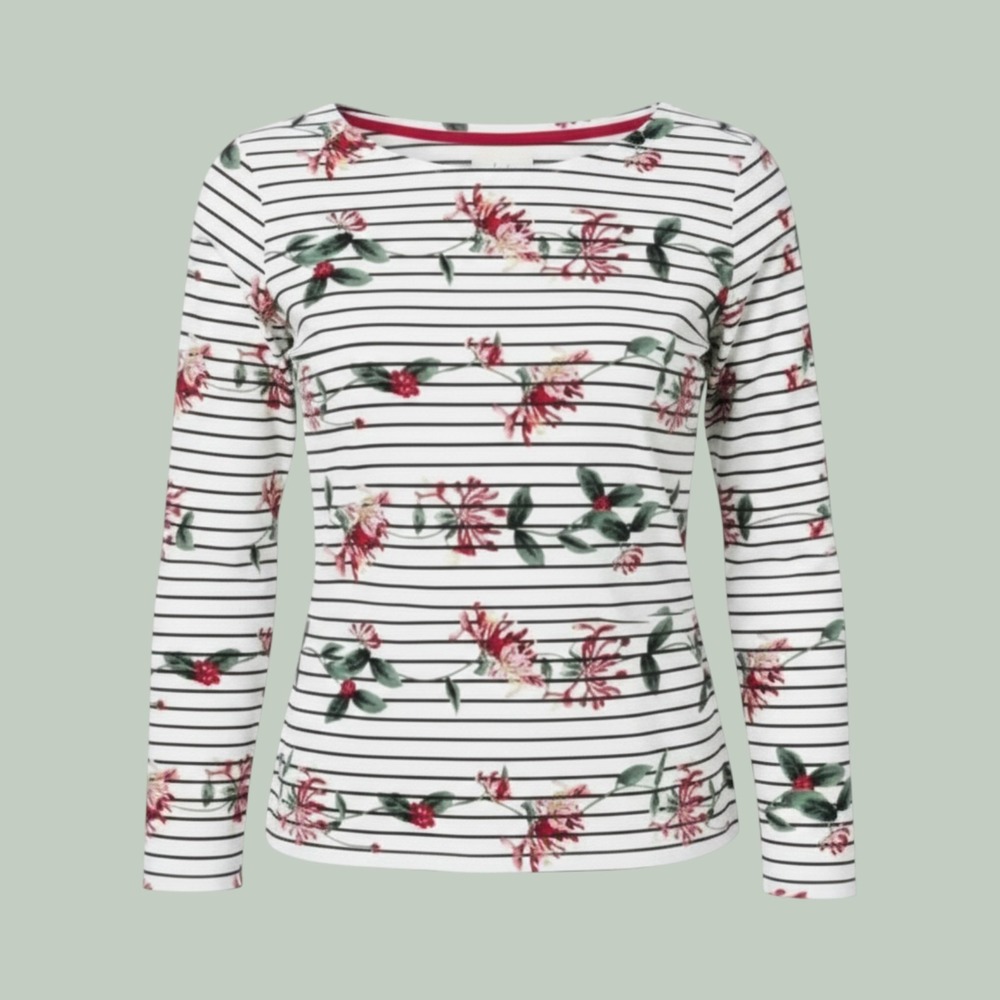 JOULES Harbour White&Black Stripe Floral PREMIUM Top, Size 14, EUC